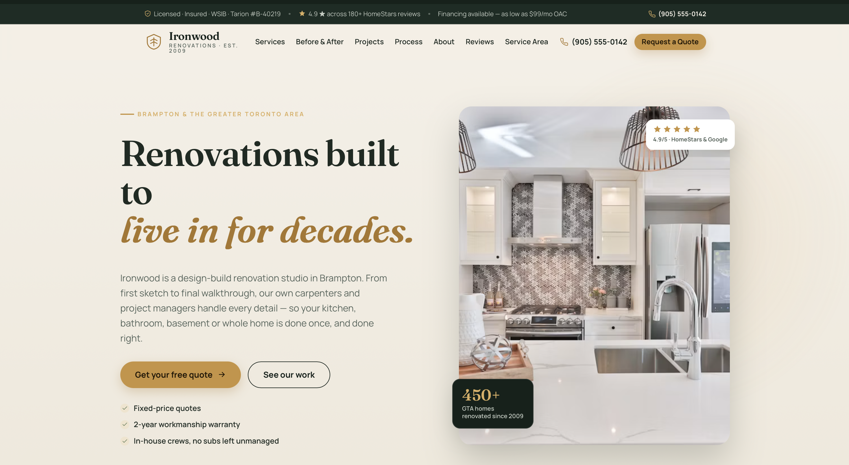 Example renovation business website built by Northline Studio